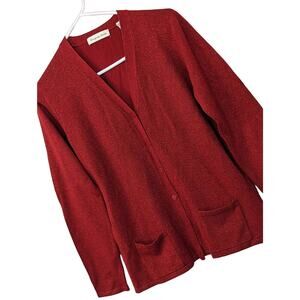 AMANDA SMITH! SPARKLING RED KNIT CARDIGAN SWEATER TOP! SZ S
